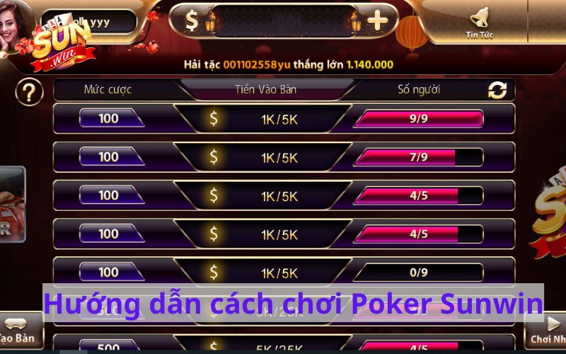 Hướng dẫn cách chơi Poker Sunwin